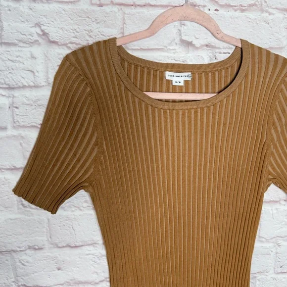 Good American Ribbed Midi Knit Dress in Camel - Picture 3 of 8